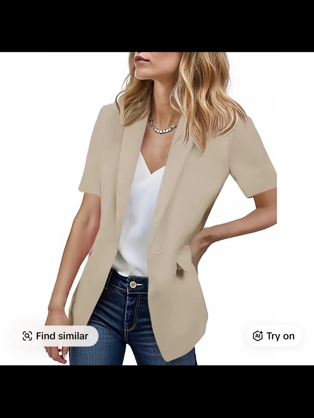 Beige Short-Sleeve Blazer Jacket - Women
